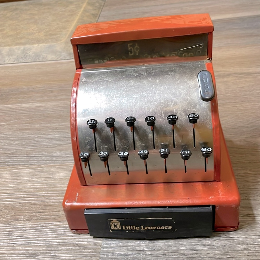 Vintage LITTLE LEARNERS, Red Metal Toy Cash Register